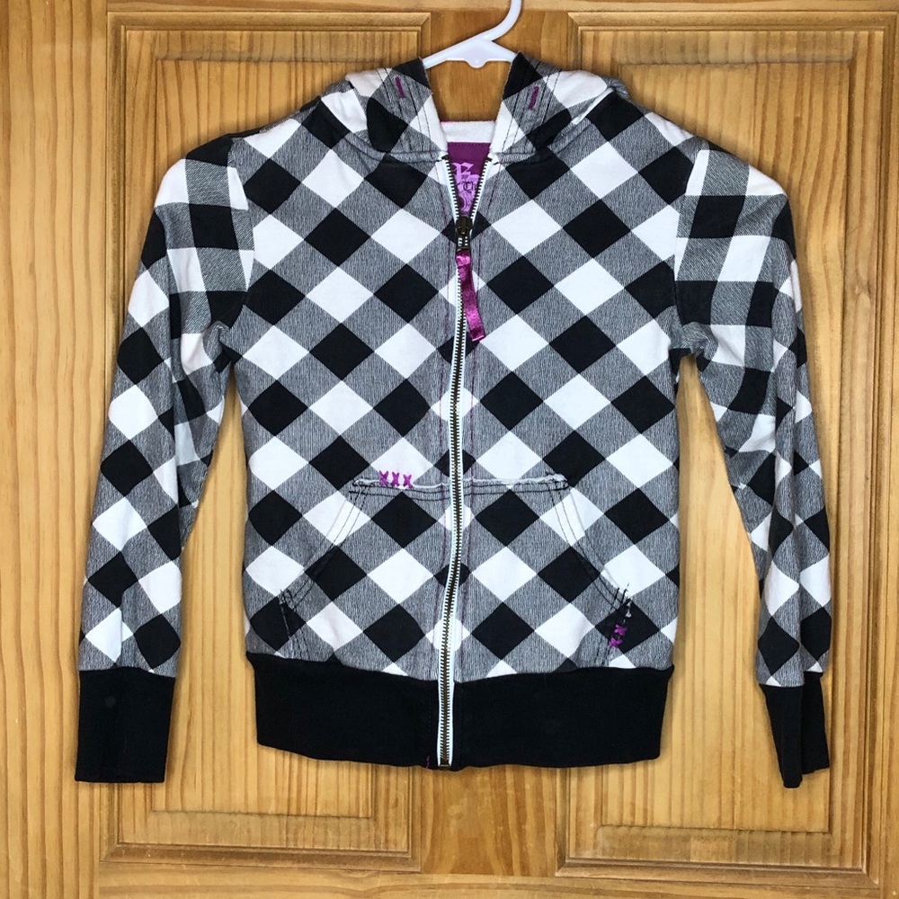 Epic Threads Girls Zip Up Hoodie Plaid (S)